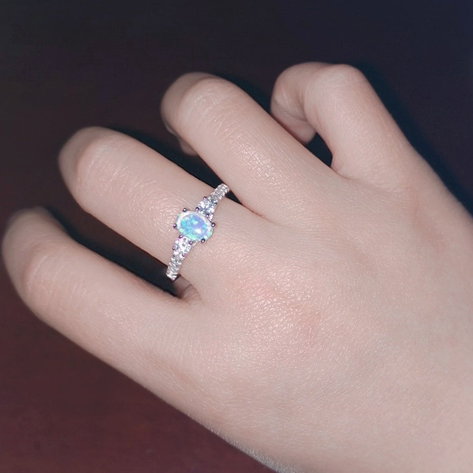 Water Drop Natural Opal Ring in 925 Sterling Silver | October Birthstone Anniversary Gift for Her