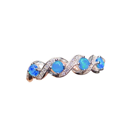 Natural Blue Opal Gemstone Ring | Genuine Blue Fire Opal Ring | October Birthstone Gift for Her