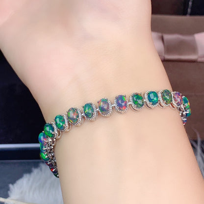 Natural Opal Tennis Bracelet 925 Sterling Silver - 4×6mm Oval Opal Bracelet