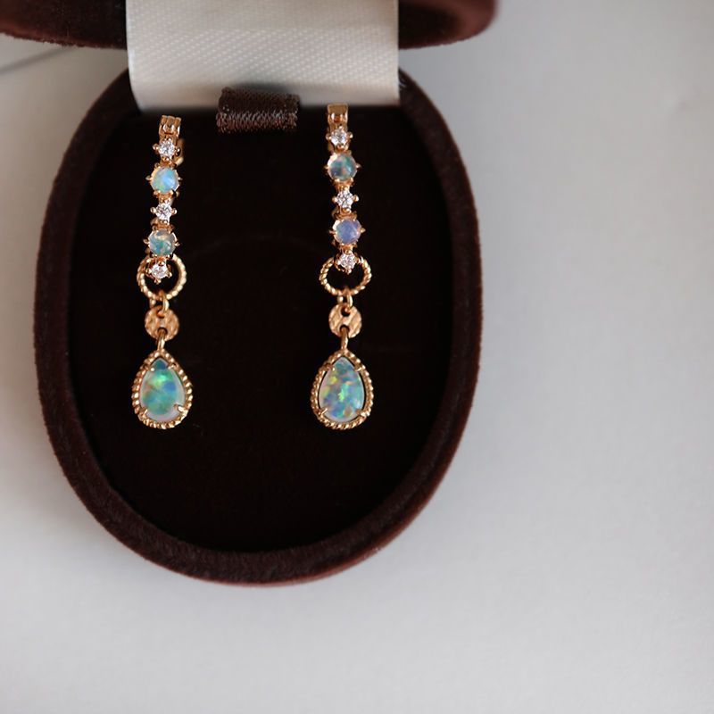 Dainty Pear Opal Drop Hoop Earrings, October Birthstone Gift for Her, Opal Dangle Earrings, Anniversary Birthday Jewelry