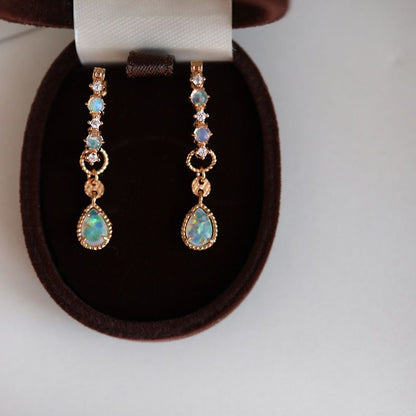 Dainty Pear Opal Drop Hoop Earrings, October Birthstone Gift for Her, Opal Dangle Earrings, Anniversary Birthday Jewelry