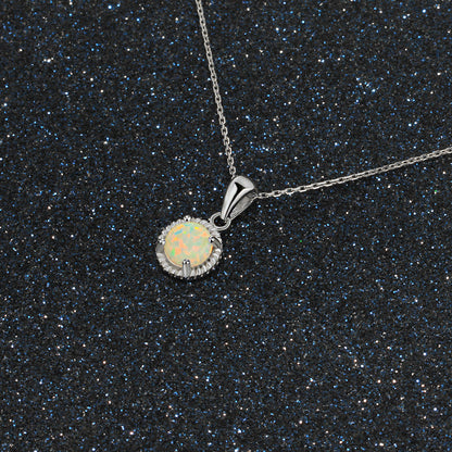Natural Opal Necklace 925 Sterling Silver Round Pendant | Minimalist Opal Jewelry Gift for Women