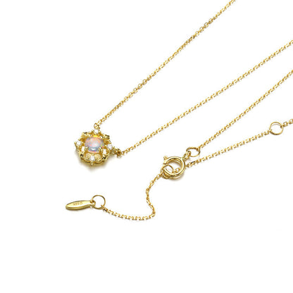 Vintage Round Opal Necklace Sterling Silver Gold Pendant, October Birthstone Gift for Her, Bridal Opal Jewelry, Anniversary Birthday Gift
