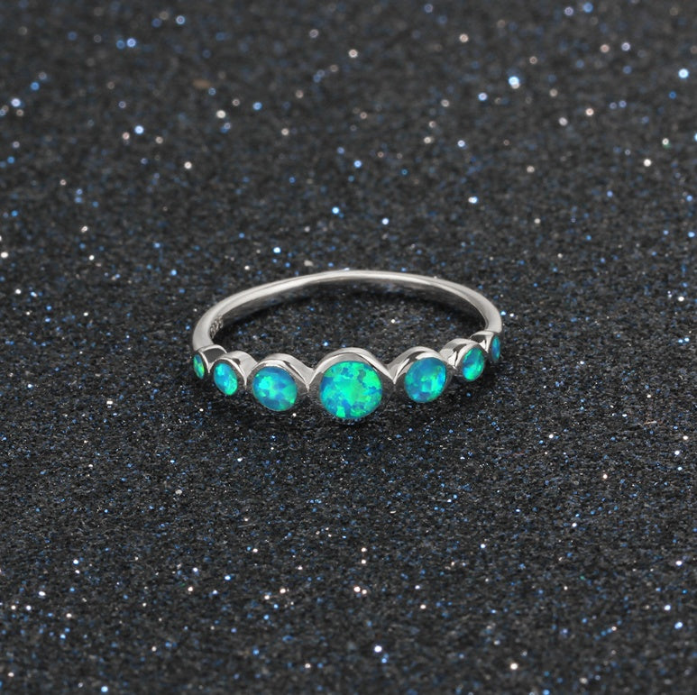 Sterling Silver Blue Opal Stacking Ring | Minimalist Blue Opal Stackable Ring | October Birthstone Gift for Her