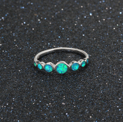 Sterling Silver Blue Opal Stacking Ring | Minimalist Blue Opal Stackable Ring | October Birthstone Gift for Her