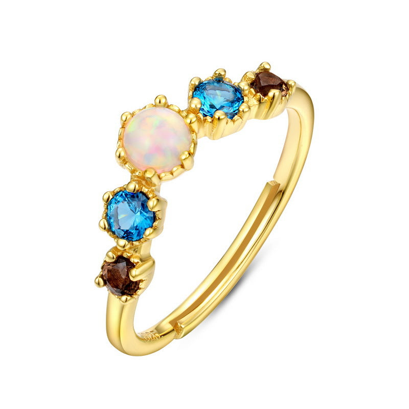 Opal and Blue Topaz 5-Stone Ring in Sterling Silver | Multi Gemstone Ring | October Birthstone Gift for Her