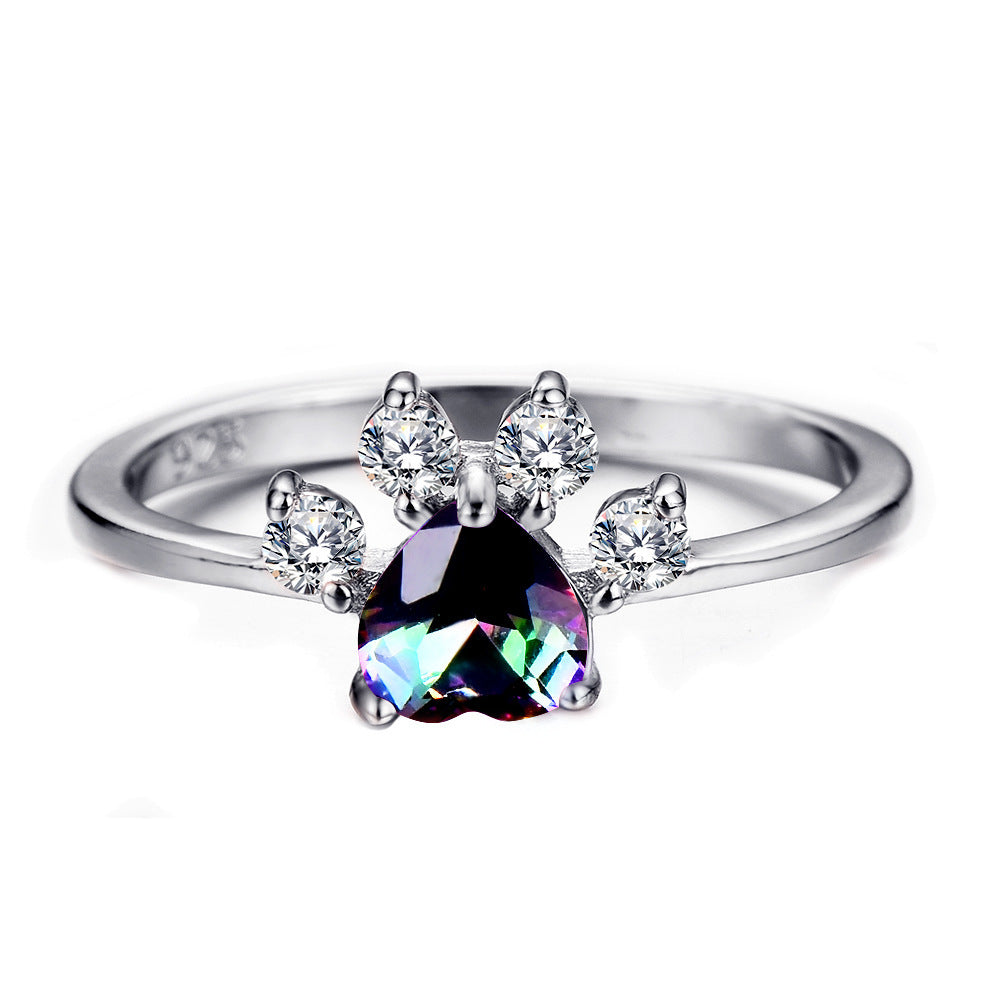 Rose Gold Footprint Heart Opal Ring | Romantic Heart Shaped Opal Ring | October Birthstone Gift for Her