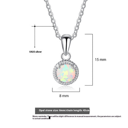 Natural Opal Necklace 925 Sterling Silver Round Pendant | Minimalist Opal Jewelry Gift for Women