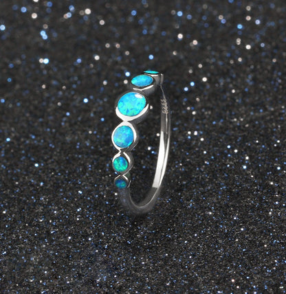 Mosaic Opal Gemstone Ring in 925 Sterling Silver | Handmade Style October Birthstone Ring Gift for Her