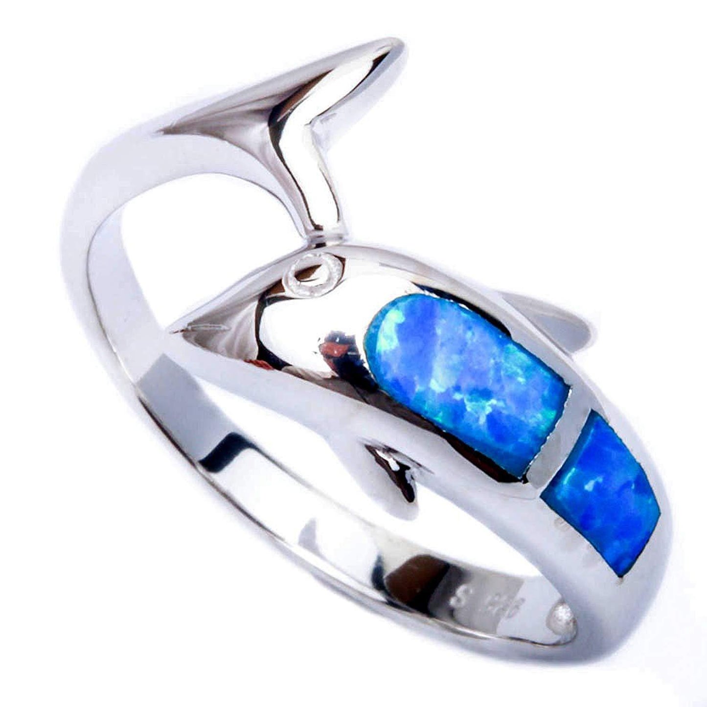 Opal Dolphin Ring in Sterling Silver | Playful Ocean Dolphin Opal Ring | October Birthstone Gift for Her