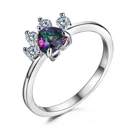 Rose Gold Footprint Heart Opal Ring | Romantic Heart Shaped Opal Ring | October Birthstone Gift for Her