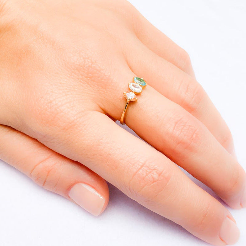 Three Stone Opal Gemstone Ring in Sterling Silver | Minimalist October Birthstone Ring Elegant Gift for Her