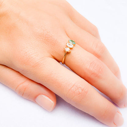 Three Stone Opal Gemstone Ring in Sterling Silver | Minimalist October Birthstone Ring Elegant Gift for Her