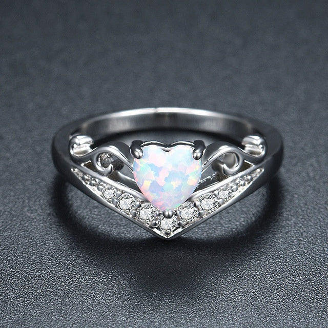 Heart Shaped Opal Ring in Sterling Silver | Romantic Opal Heart Ring | October Birthstone Gift for Her