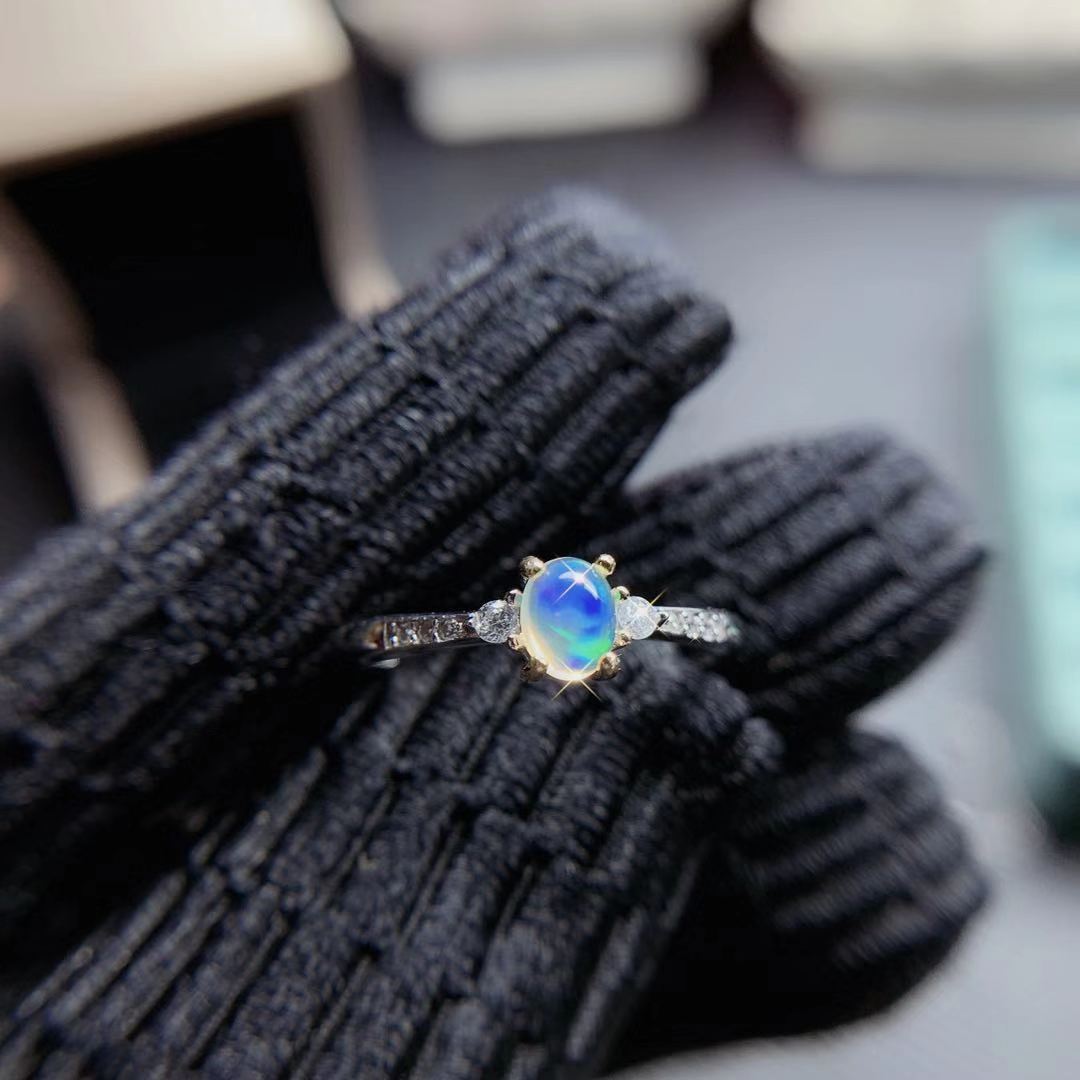 Natural Opal Inlaid Ring in 925 Sterling Silver | Classic Natural Opal Ring | October Birthstone Gift for Her