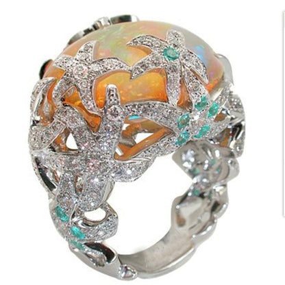 Large Fire Opal Statement Ring in Sterling Silver | Bold Fire Opal Ring | October Birthstone Gift for Her