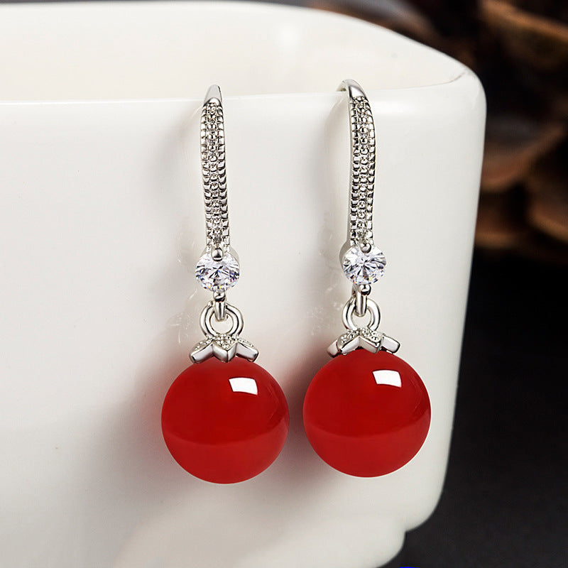S925 Sterling Silver Green & Red Agate Drop Earrings