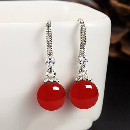 S925 Sterling Silver Green & Red Agate Drop Earrings