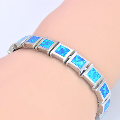 Square Cut Blue Opal Sterling Silver Bracelet