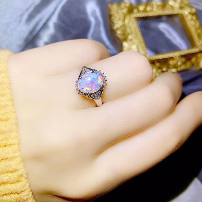 Natural Multi Fire Opal Ring in Sterling Silver | Genuine Multicolor Opal Ring | October Birthstone Gift for Her