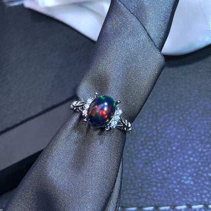 Natural Opal Inlaid Ring in 925 Sterling Silver | Genuine Opal Gemstone Ring | October Birthstone Gift for Her