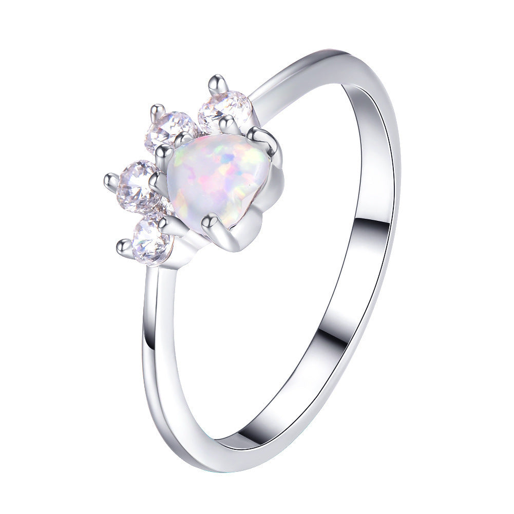 Rose Gold Footprint Heart Opal Ring | Romantic Heart Shaped Opal Ring | October Birthstone Gift for Her