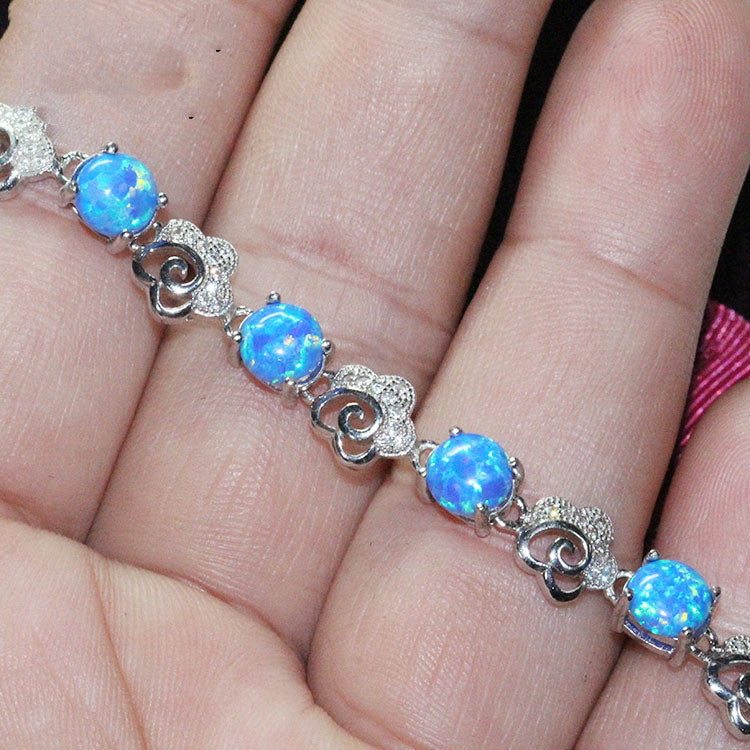 Natural Blue Opal Silver Bracelet