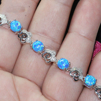 Natural Blue Opal Silver Bracelet