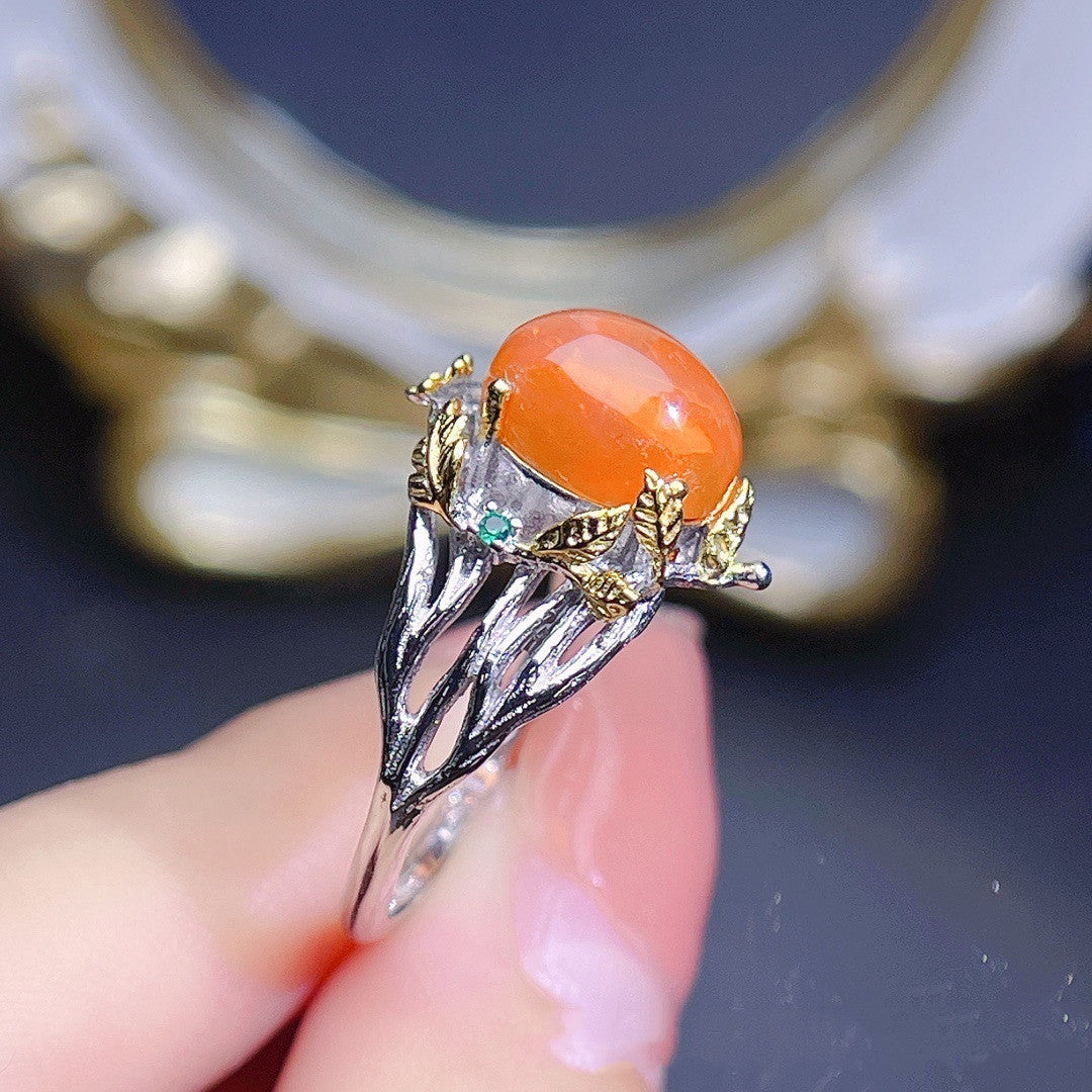 Natural Fire Opal Ring in S925 Sterling Silver | Genuine Fire Opal Gemstone Ring | October Birthstone Gift for Her