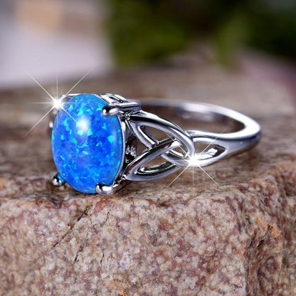 Platinum Blue Opal Gemstone Ring in Sterling Silver | Natural Opal Ring | October Birthstone Gift for Her
