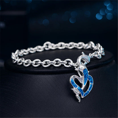 Silver Classic Blue Opal Pendant Bracelet