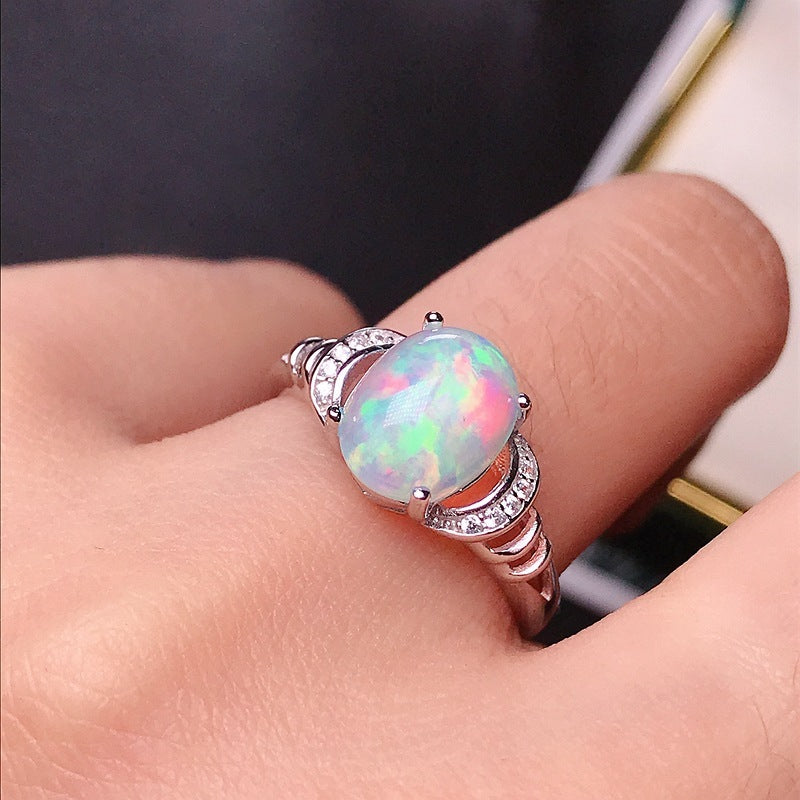 Natural Opal Inlaid Ring in 925 Sterling Silver | Genuine Opal Gemstone Ring | October Birthstone Gift for Her