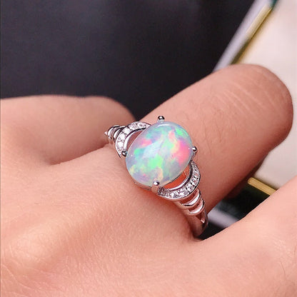 Natural Opal Inlaid Ring in 925 Sterling Silver | Genuine Opal Gemstone Ring | October Birthstone Gift for Her