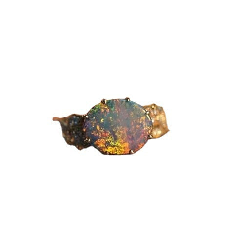 Oval Opal Adjustable Leaf Design Ring in 925 Sterling Silver | Nature Inspired Opal Ring Gift for Her