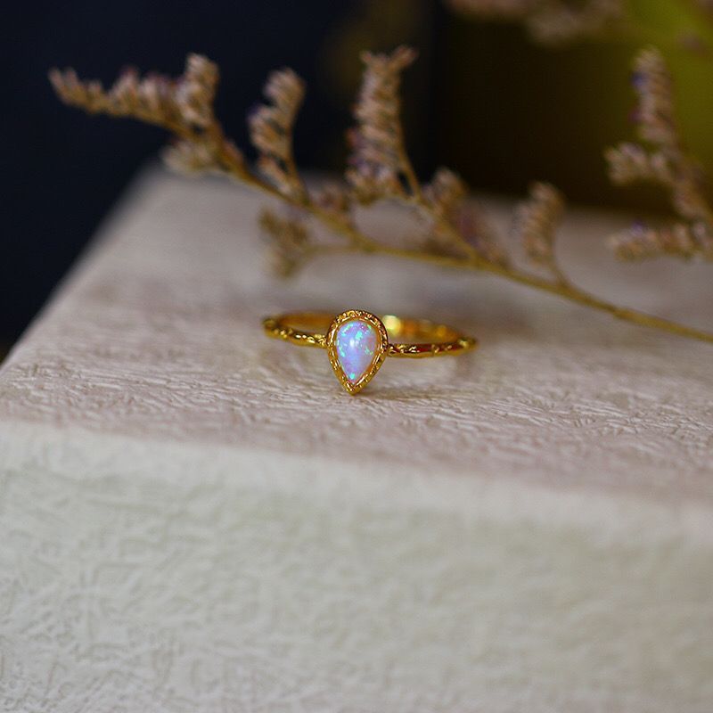 Vintage Opal Ring in Sterling Silver | Antique Style Opal Gemstone Ring | October Birthstone Gift for Her