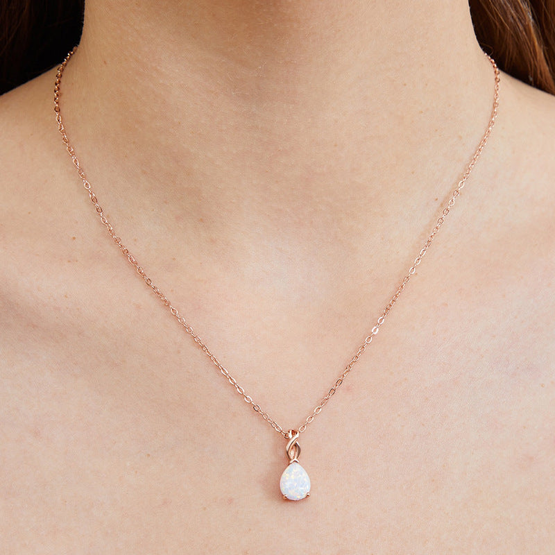 18K White Gold Plated Teardrop Opal Necklace