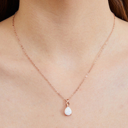 18K White Gold Plated Teardrop Opal Necklace