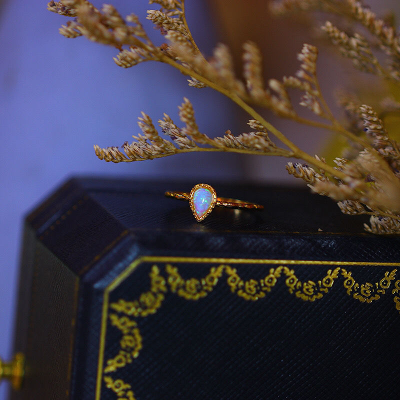 Vintage Opal Ring in Sterling Silver | Antique Style Opal Gemstone Ring | October Birthstone Gift for Her