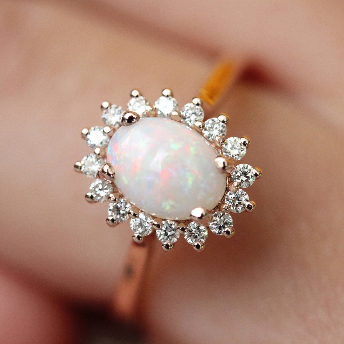Stunning Opal Halo Ring with Sparkling Gemstone Accents in Sterling Silver | October Birthstone Gift for Her