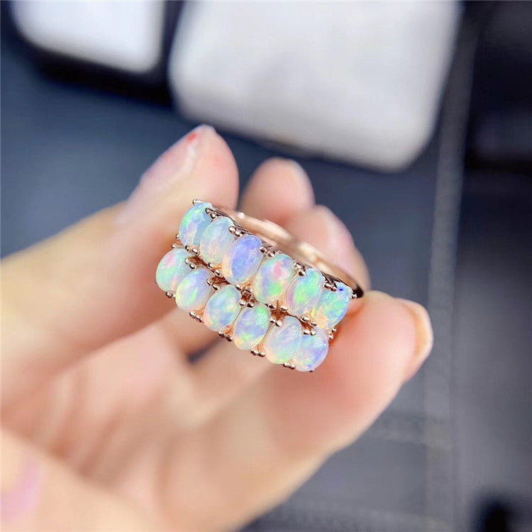 Natural Opal Ring in 925 Sterling Silver | Genuine Natural Opal Gemstone Ring | October Birthstone Gift for Her
