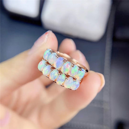 Natural Opal Ring in 925 Sterling Silver | Genuine Natural Opal Gemstone Ring | October Birthstone Gift for Her