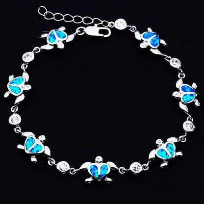 Silver Inlaid Opal Turtle Bracelet