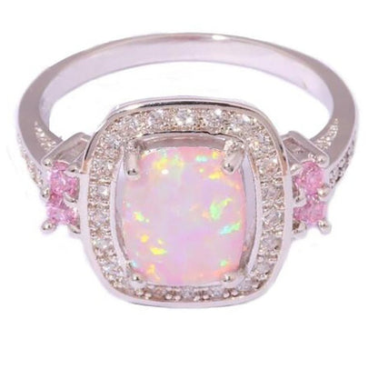 Pink Opal Halo Ring in 925 Sterling Silver | Cushion Cut October Birthstone Engagement Ring Gift for Her