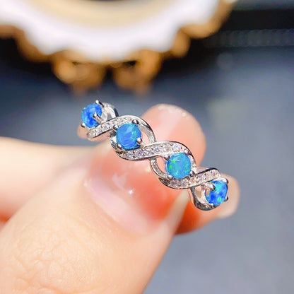 Natural Blue Opal Gemstone Ring | Genuine Blue Fire Opal Ring | October Birthstone Gift for Her