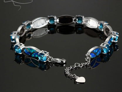 Natural Blue & Pink Opal Silver Bracelet