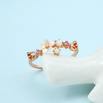 Shell Flower Opal Ring in Sterling Silver | Ocean Floral Opal Ring | October Birthstone Gift for Her