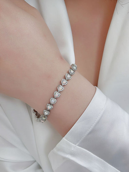 Heart Opal Tennis Bracelet In 925 Sterling Sliver