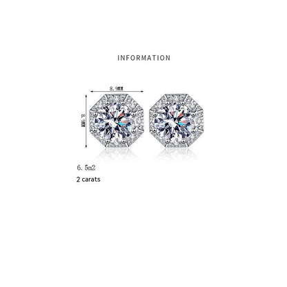 2 Carat Moissanite Stud Earrings 925 Sterling Silver, Octagonal Halo Earrings, 6.5mm Brilliant Cut Bridal Jewelry Gift for Her
