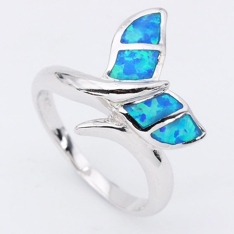 Mermaid Tail Opal Ring in Sterling Silver | Magical Ocean Opal Ring | October Birthstone Gift for Her