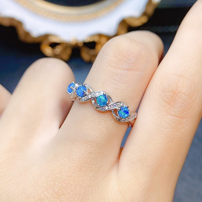Natural Blue Opal Gemstone Ring | Genuine Blue Fire Opal Ring | October Birthstone Gift for Her